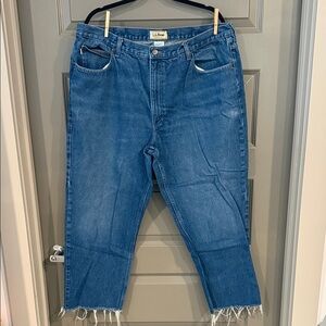 L.L. Bean Classic Blue Denim Jeans with Frayed Hem